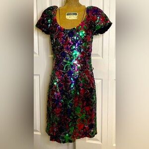 Alyce Designs Vintage 90s 👗 Pink Green Purple Sequin Prom Party, Cocktail …